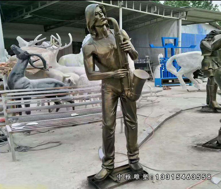 吹萨克斯的人物雕塑 玻璃钢仿铜演奏音乐人物雕塑 (2)