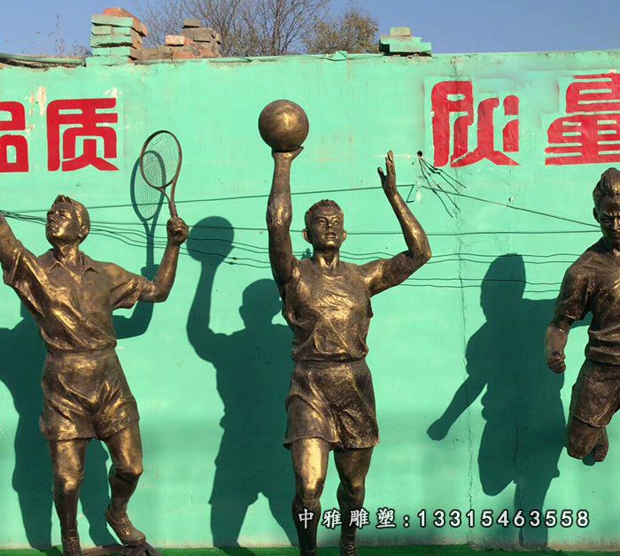 玻璃钢仿铜打球人物雕塑 公园运动人物摆件