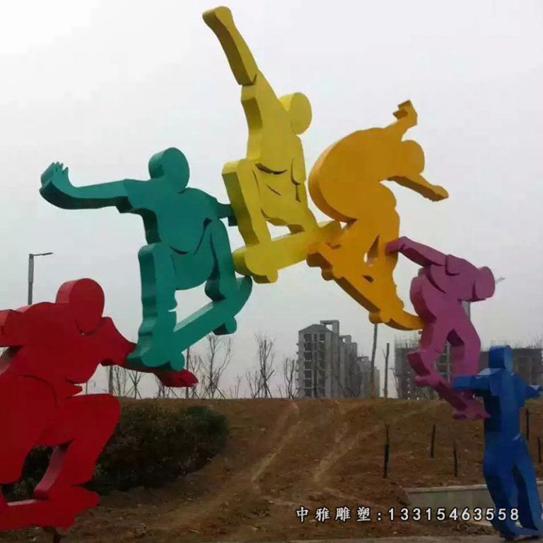 运动人物雕塑，不锈钢抽象人物 (2)
