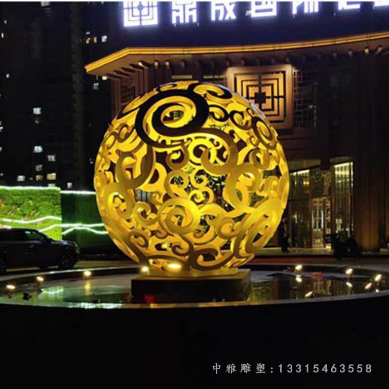 广场发光不锈钢镂空球雕塑 (1)