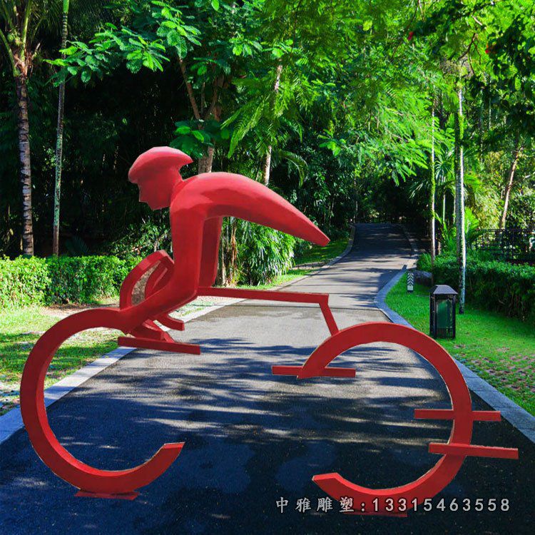 不锈钢彩色半身骑车雕塑 公园景观雕塑 (2)