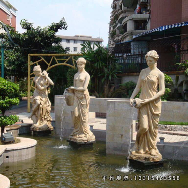 西方美女石雕喷泉，西方石雕喷泉