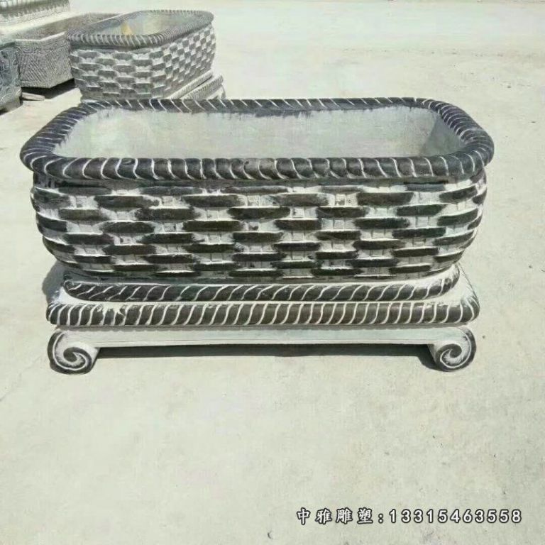 青石仿古编织图案水缸