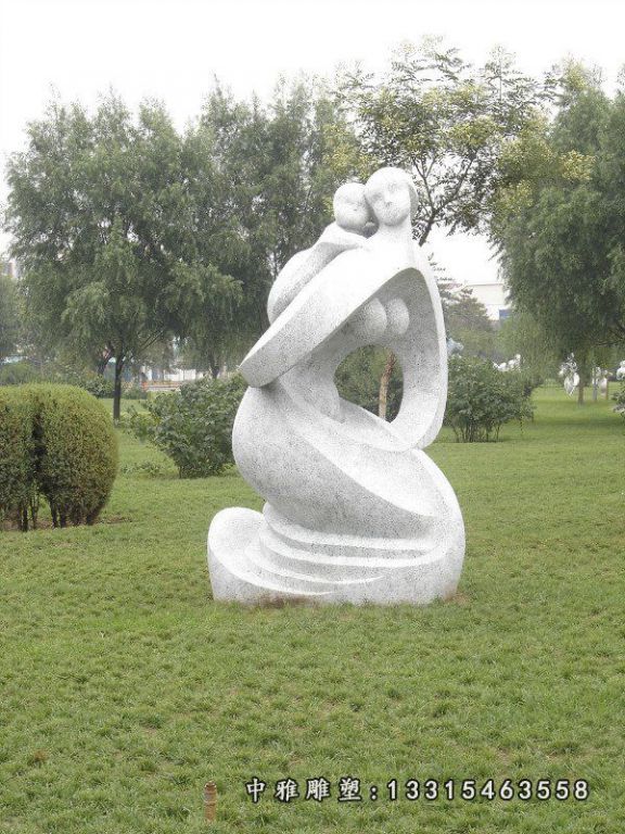 抽象人物石雕，景观母子雕塑