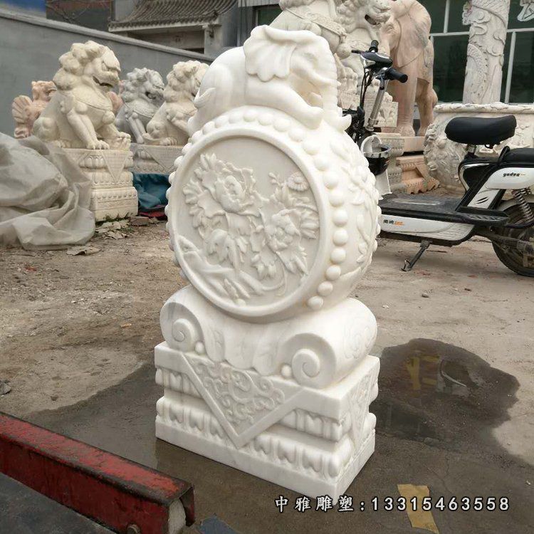 汉白玉大象门墩门口抱鼓石雕塑