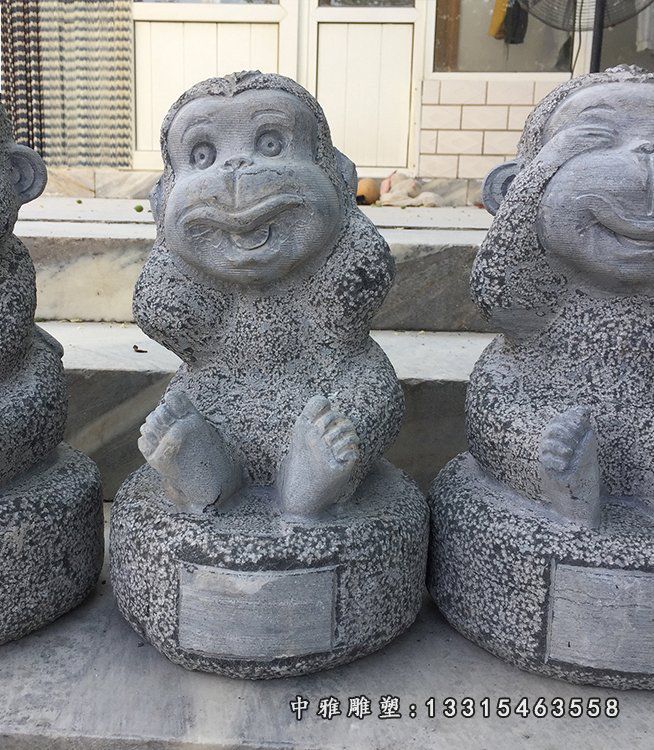 青石卖萌猴子 石雕公园动物摆件 (2)