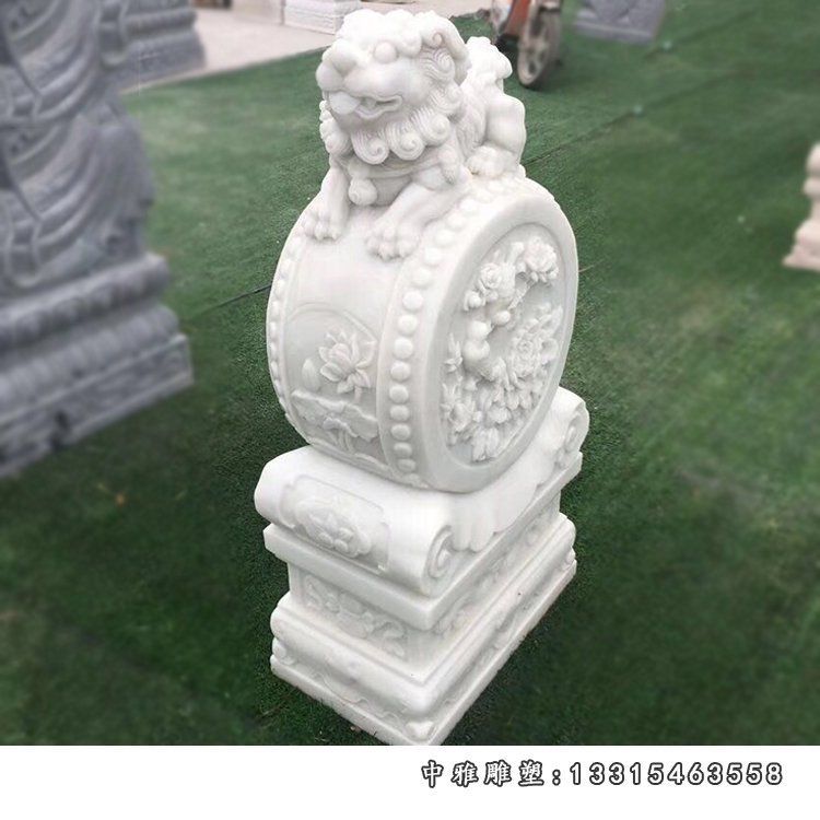 汉白玉狮子抱鼓石 门墩石雕 (3)