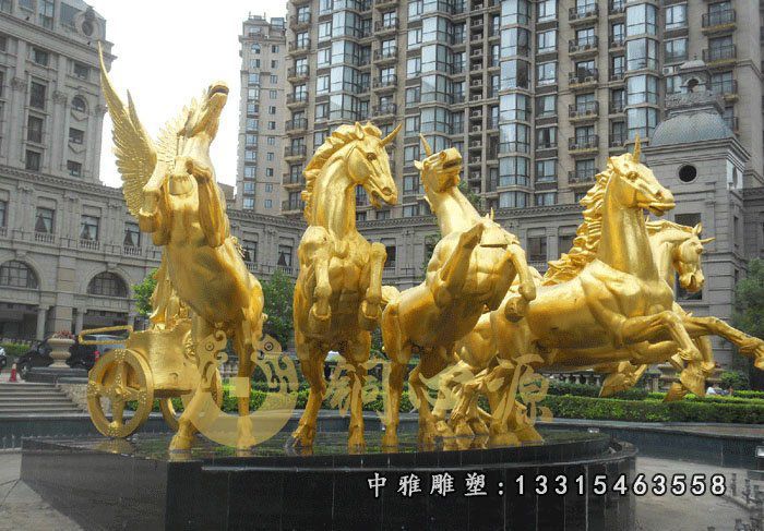 玻璃钢仿铜马雕塑，阿波罗战神雕塑