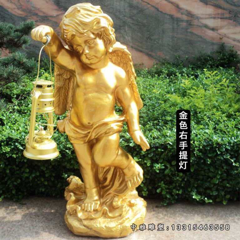 漆金提灯小天使铜雕