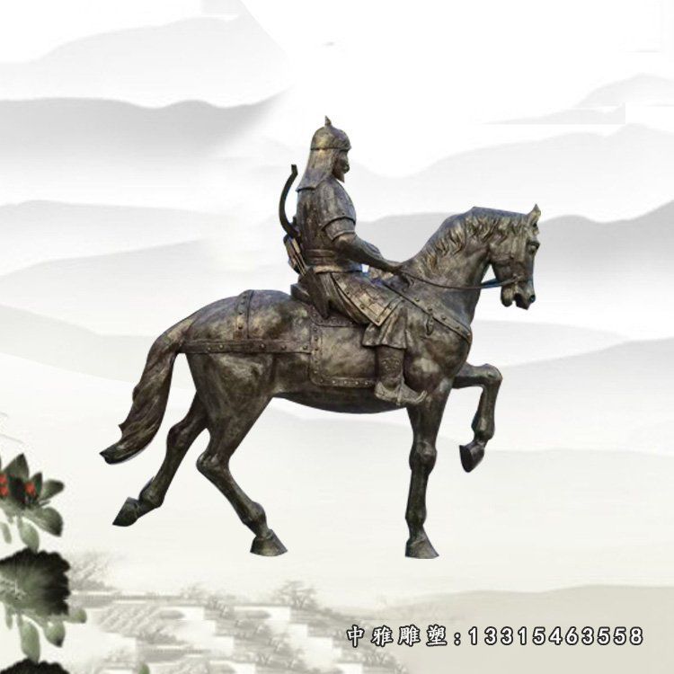 骑马的古代士兵雕塑 玻璃钢仿铜古代人物雕塑