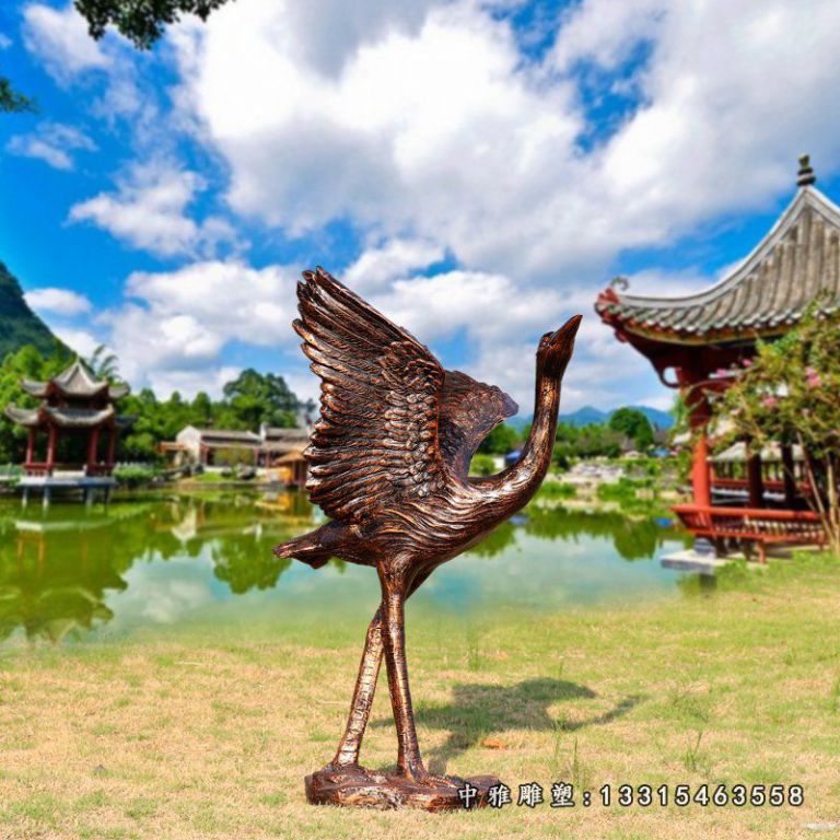 玻璃钢复古仙鹤动物雕塑 公园仿铜动物摆件7