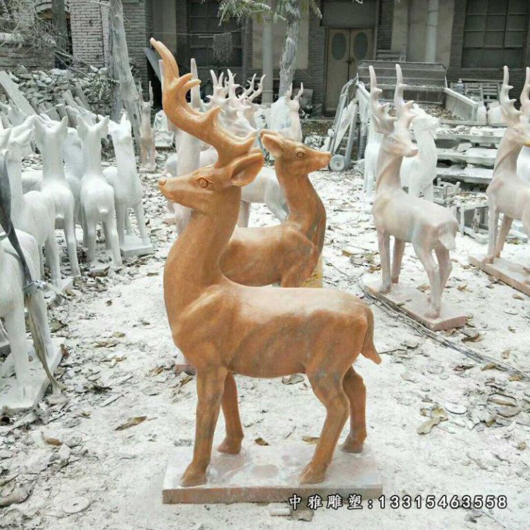晚霞红小鹿 石雕公园动物雕塑