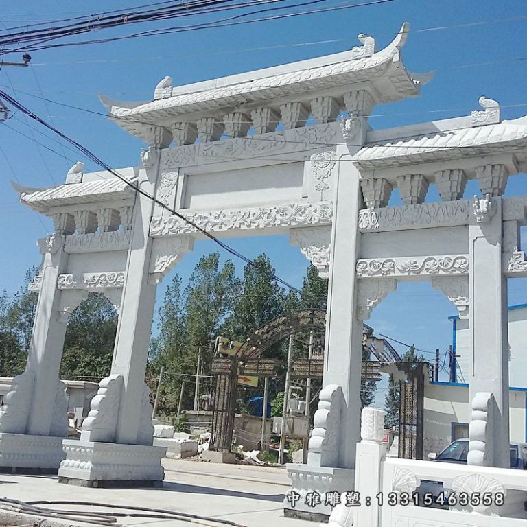 大理石建筑三门牌坊雕塑