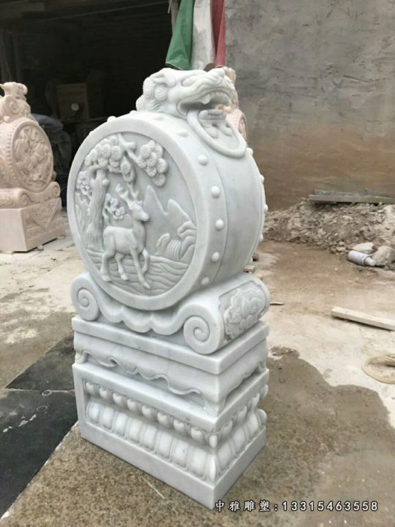 石雕汉白玉狮子门墩仿古做旧抱鼓石门口中式庭院雕刻摆件定制12345