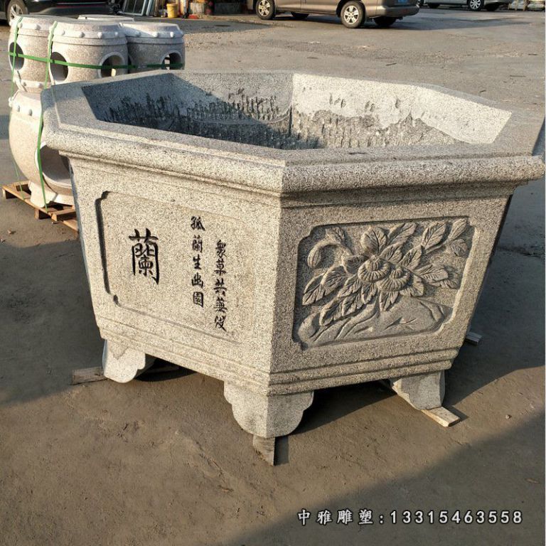 大理石梅兰竹菊浮雕花盆