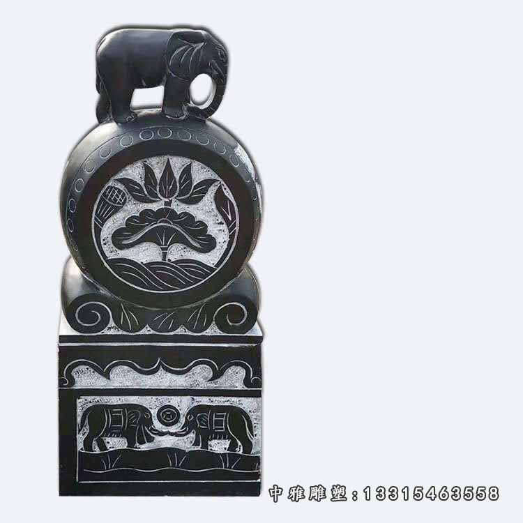 青石荷花抱鼓 石雕庭院景观摆件