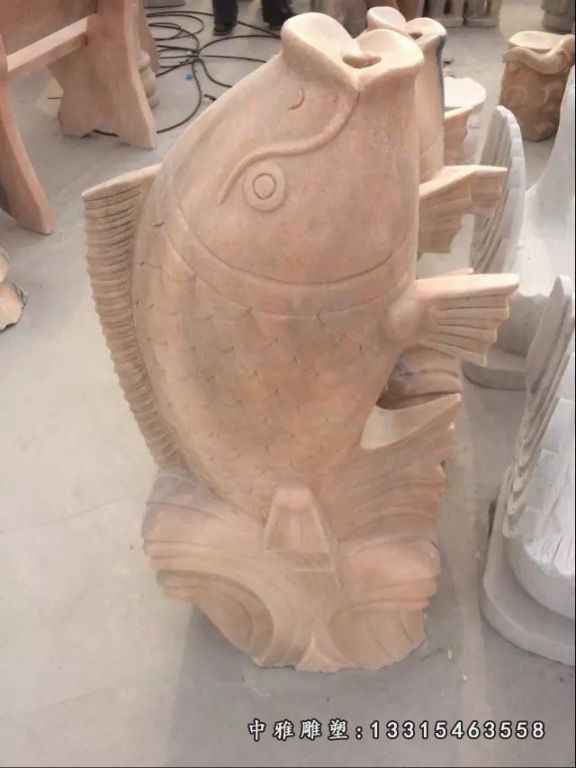 喷泉鱼石雕，石头鱼雕塑 (1)
