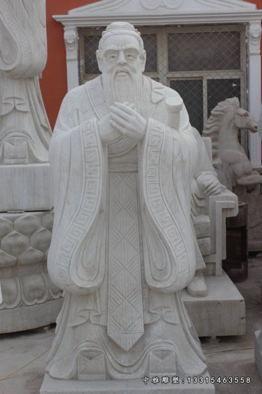 孔子石雕，汉白玉孔子雕塑，校园孔子石雕 (1)