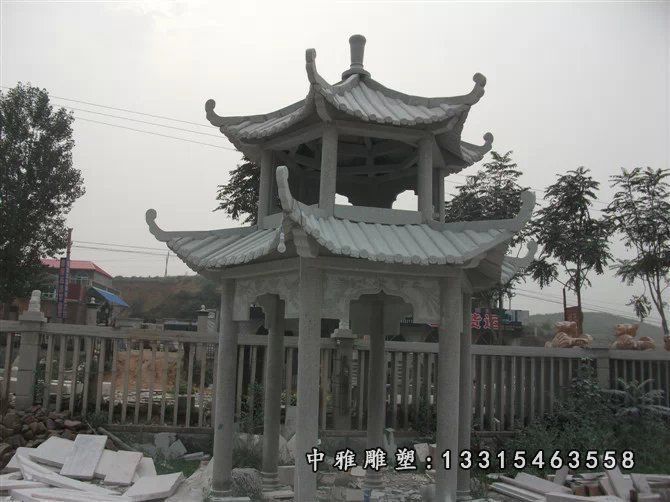 两层凉亭石雕，大理石凉亭雕塑 (3)