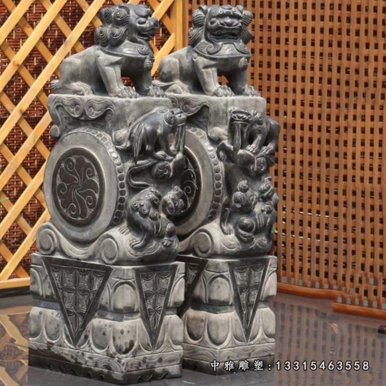 仿古狮子抱鼓 石雕庭院门口摆件