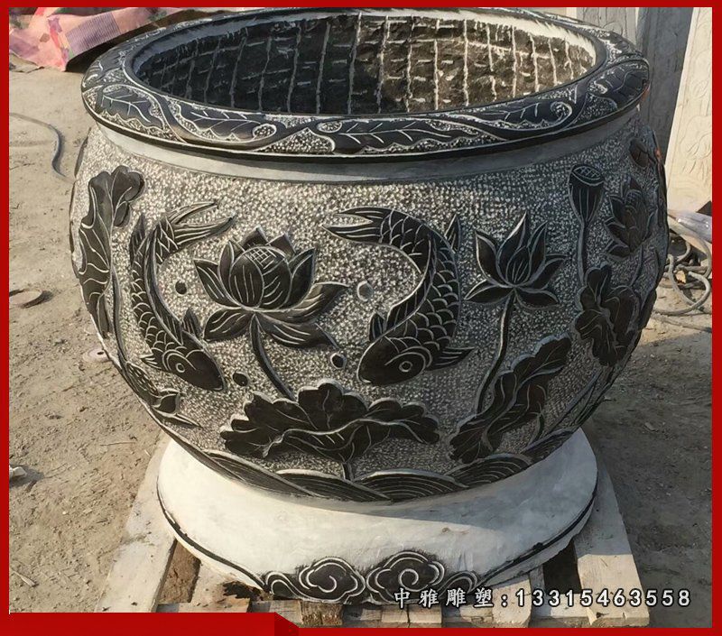鲤鱼荷花石浮雕雕塑，庭院景观雕塑