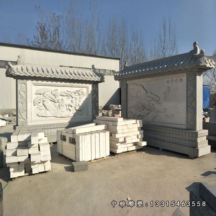 仿古石雕影壁，连年有余浮雕影壁，寿星浮雕影壁