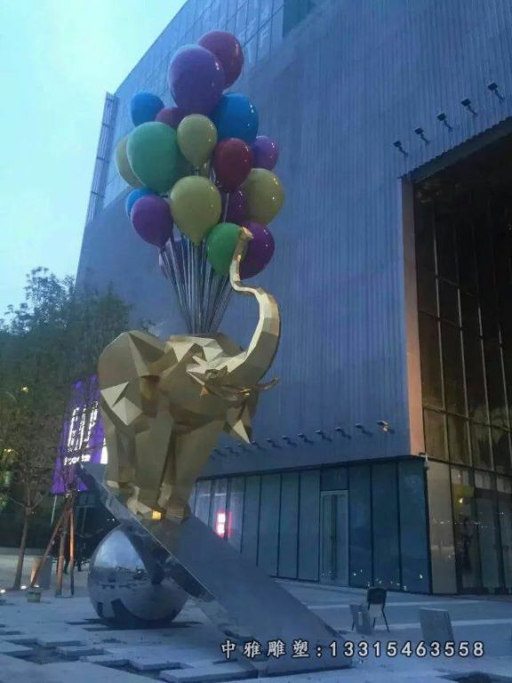 不锈钢大象踩翘翘板雕塑，商场不锈钢雕塑 (1)