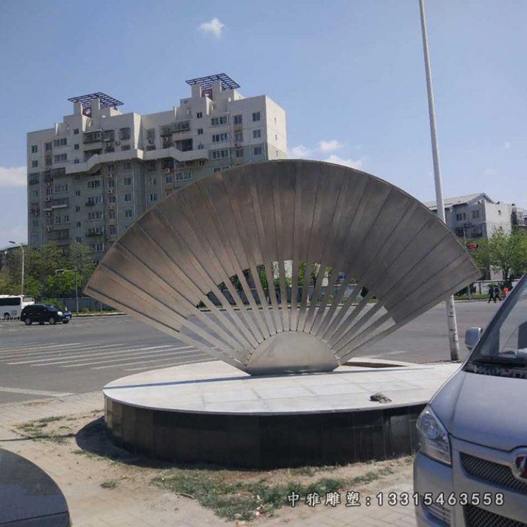 不锈钢扇子雕塑，路边景观雕塑 (3)