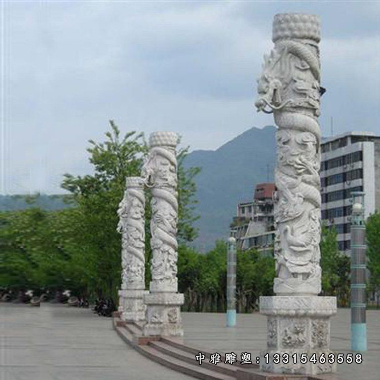 汉白玉盘龙柱石雕 广场石雕龙柱 (2)
