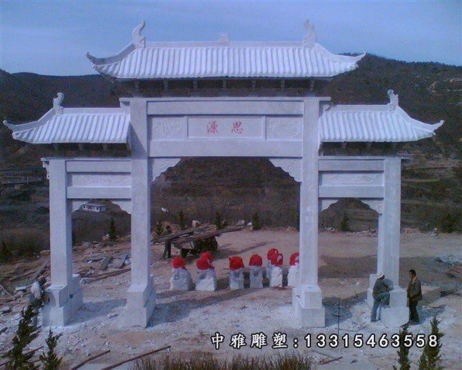 思源牌坊石雕，三门石牌坊雕塑 (2)