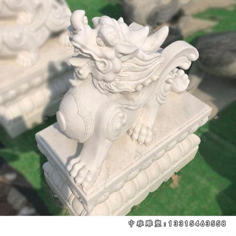 坐式踩球麒麟石雕汉白玉麒麟雕塑 (3)