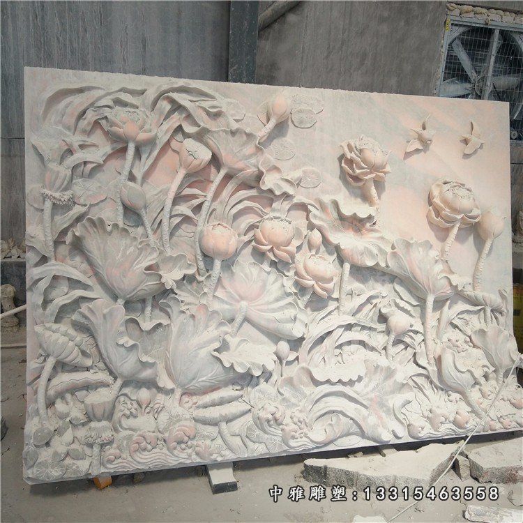 浮雕荷花壁画石雕