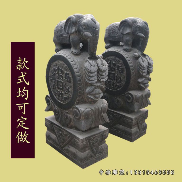 青石大象抱鼓 石雕庭院动物雕塑