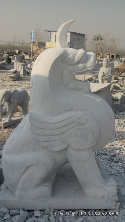 独角兽石雕，汉白玉神兽石雕 (5)