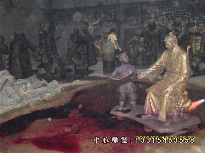 父亲教孩子读书雕塑，古代人物铜雕 (2)