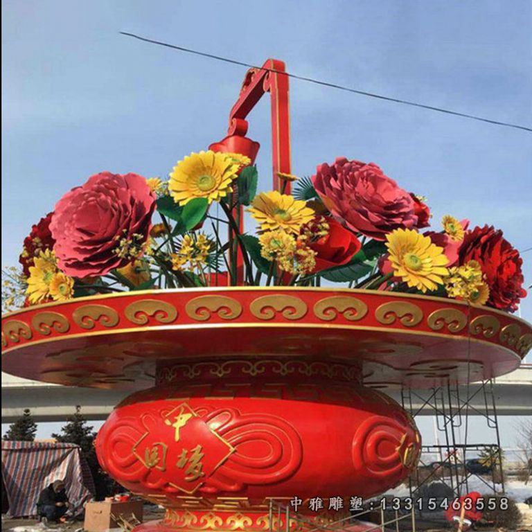 不锈钢菊花花蓝 广场景观雕塑