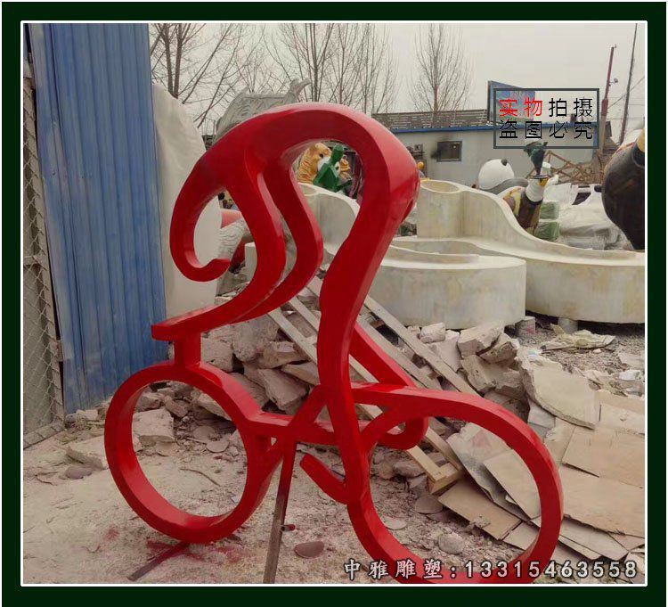 不锈钢抽象半身骑车 体育广场景观雕塑 (11)