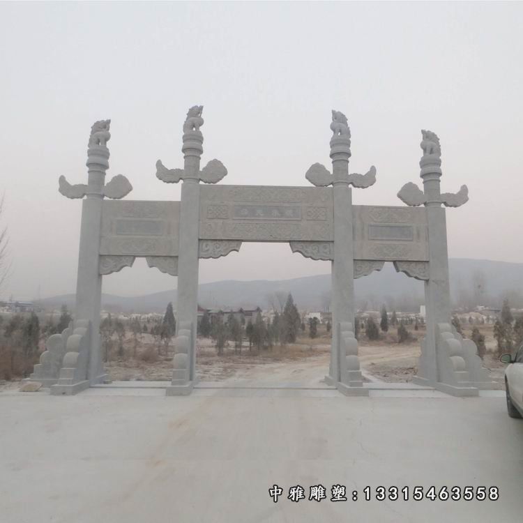 简易三门龙柱牌坊石雕 公园大理石牌坊雕塑