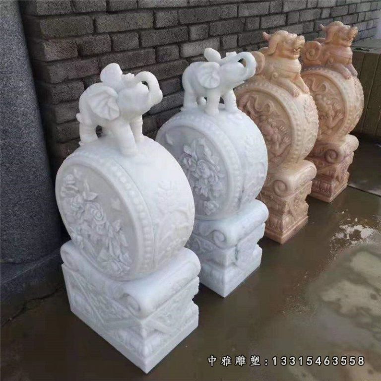 汉白玉小象抱鼓石雕塑