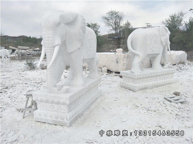 吉祥如意象石雕，汉白玉大象