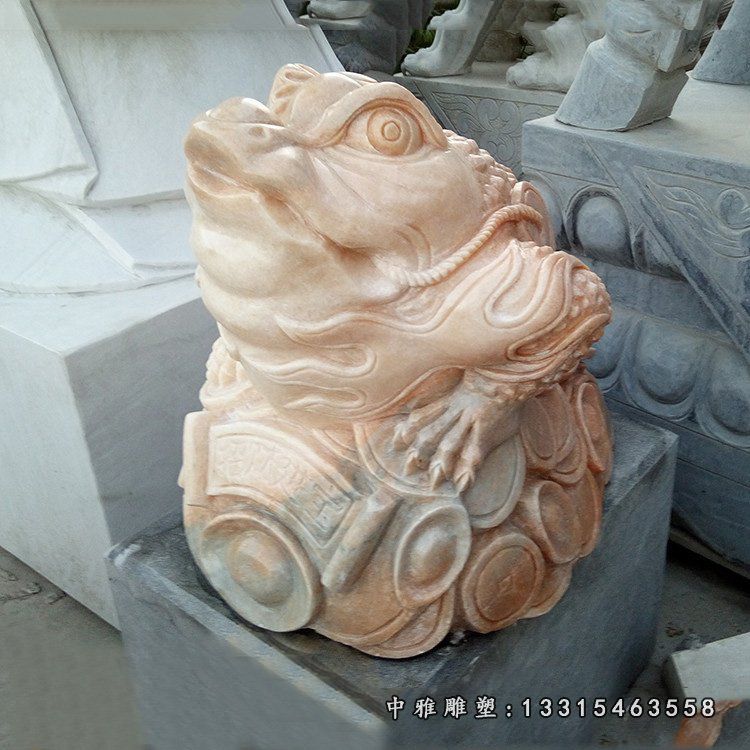 晚霞红招财金蟾石雕，瑞兽石雕 (4)