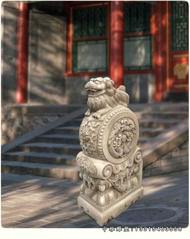 大理石狮子抱鼓 石雕小区门口雕塑 (2)