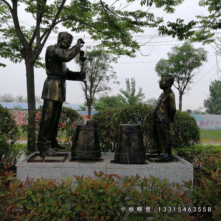 步行街民俗人物打酱油铜雕 (2)