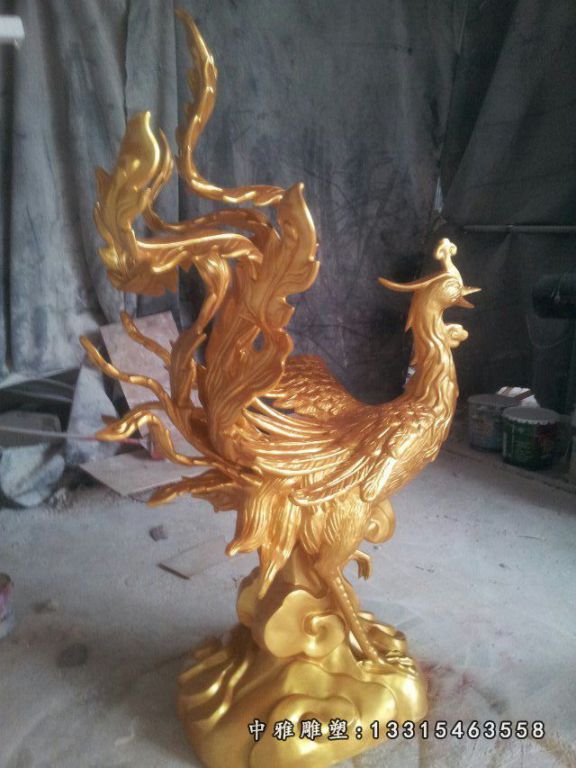 玻璃钢凤凰，玻璃钢仿铜动物雕塑 (4)