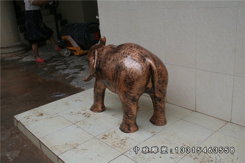 玻璃钢象牙大象 公园仿铜动物雕塑