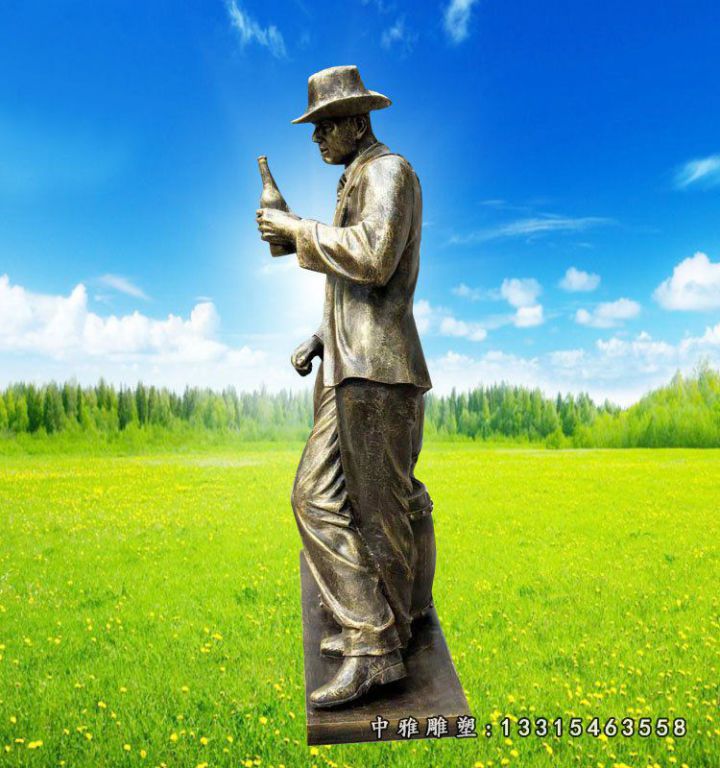 园林景观雕塑，玻璃钢仿铜西部牛仔雕塑