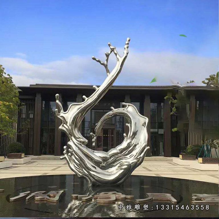 创意镜面不锈钢海浪雕塑 (2)