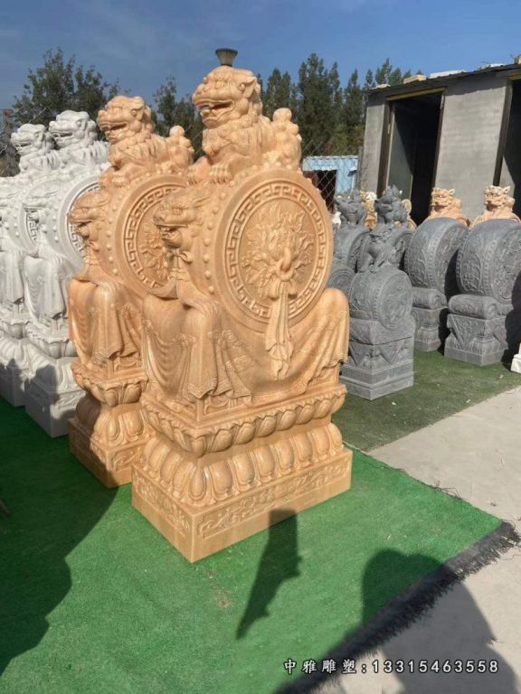 汉白玉石雕门墩晚霞红爬狮子石头门鼓吉祥如意小象抱鼓门口摆石鼓19142
