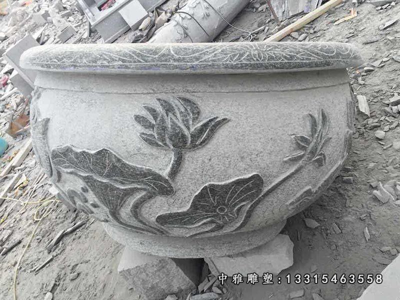 公园花盆雕塑，仿古荷花花盆石雕（2）