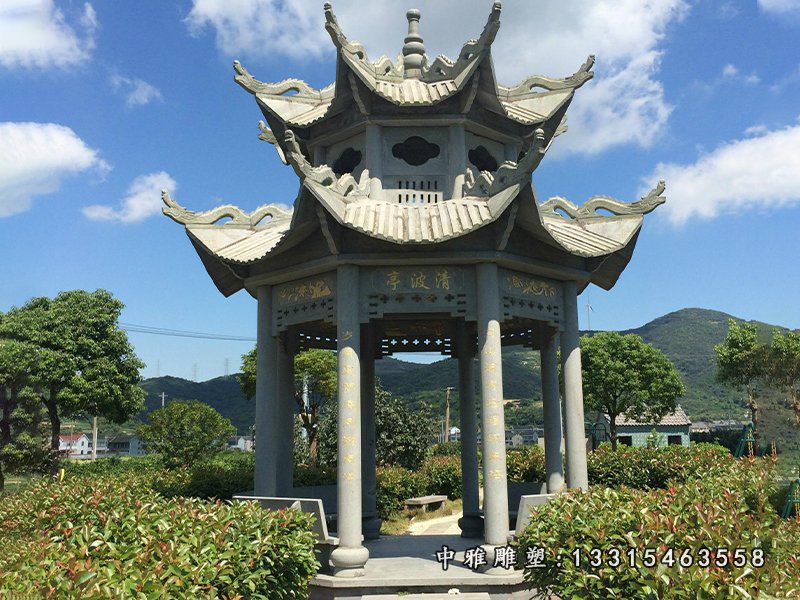 园林大理石六角凉亭